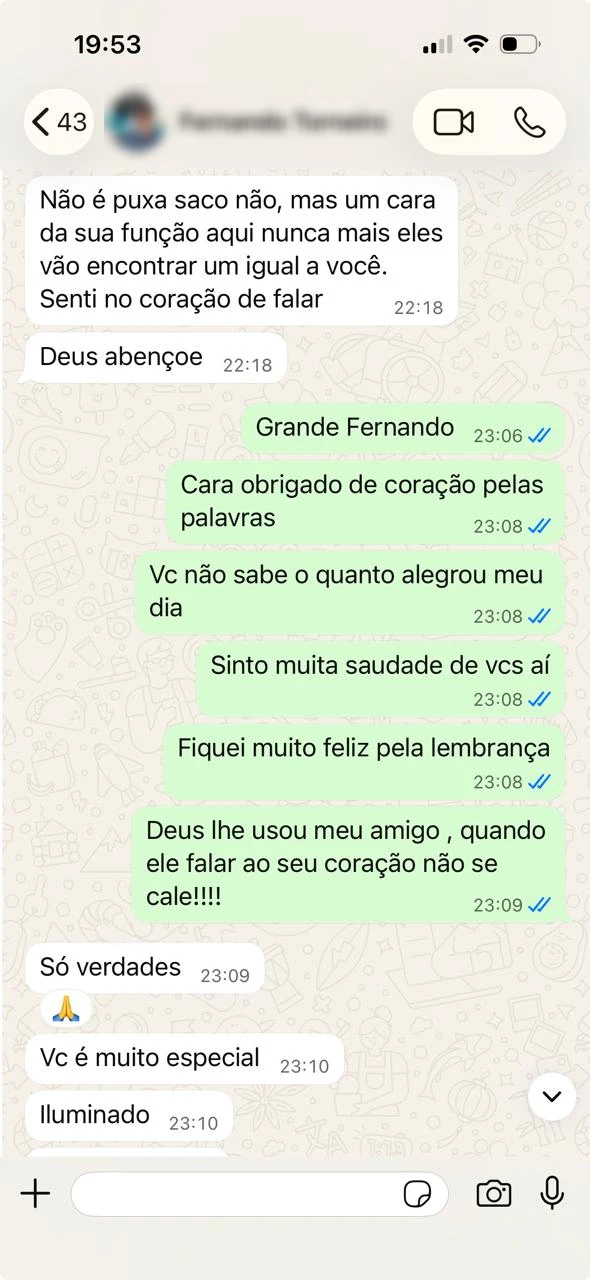 Depoimento de aluno no WhatsApp