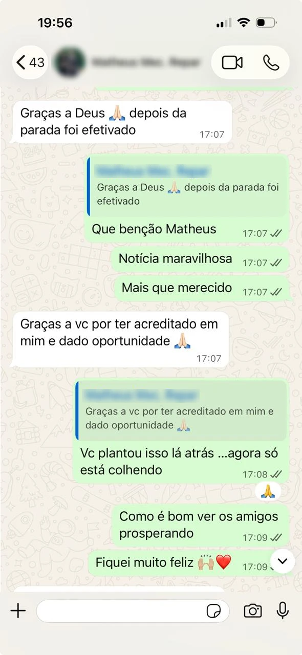 Depoimento de aluno no WhatsApp