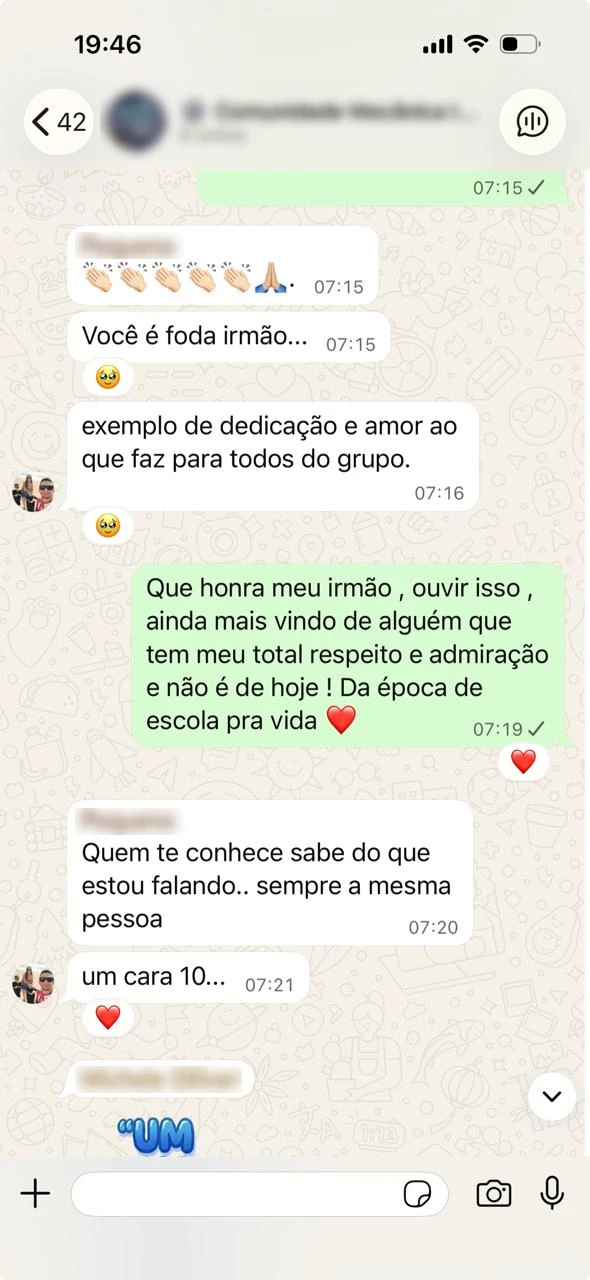 Depoimento de aluno no WhatsApp