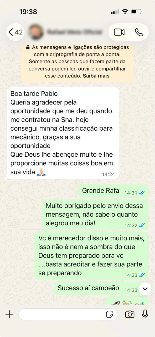 Depoimento de aluno no WhatsApp